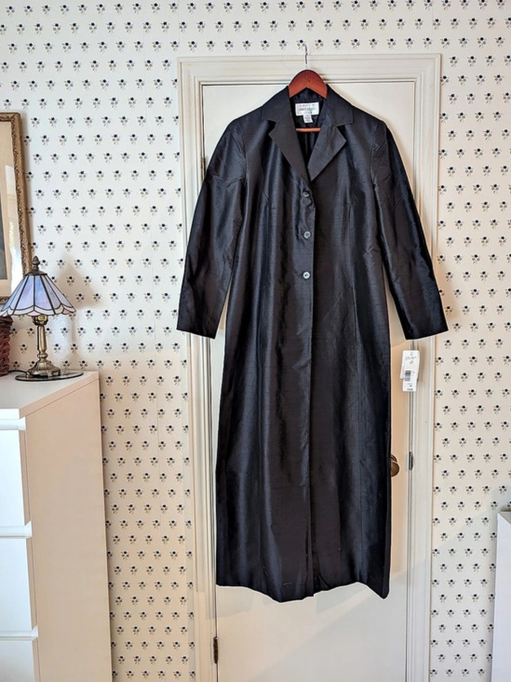 Jones Studio Gala Silk Trench Coat in Black NWT